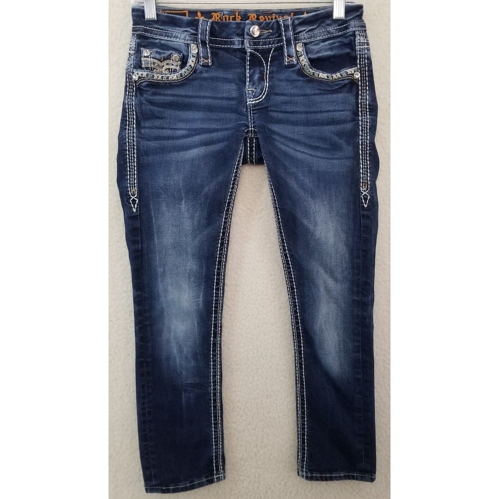 Rock Revival Medium Wash Meri Crop Denim Womens Jeans 24 x 24 E6006C2 Distressed